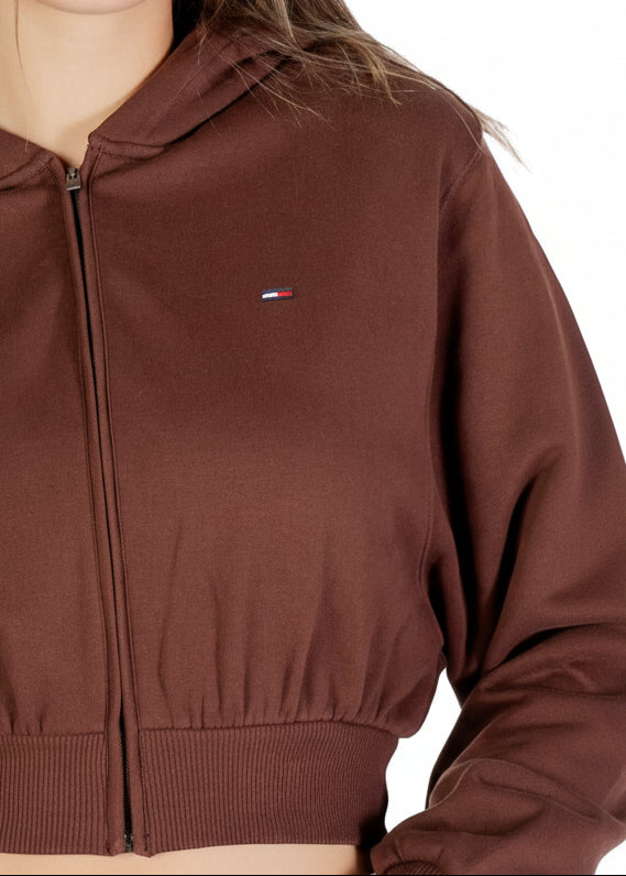 Felpa Donna Tommy Hilfiger Jeans Marrone in Cotone Organico con Cappuccio