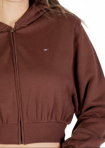 Felpa Donna Tommy Hilfiger Jeans Marrone in Cotone Organico con Cappuccio