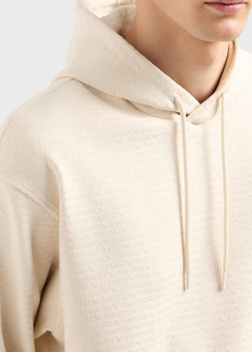 Felpa Uomo Emporio Armani Bianca con Cappuccio in Tessuto Misto