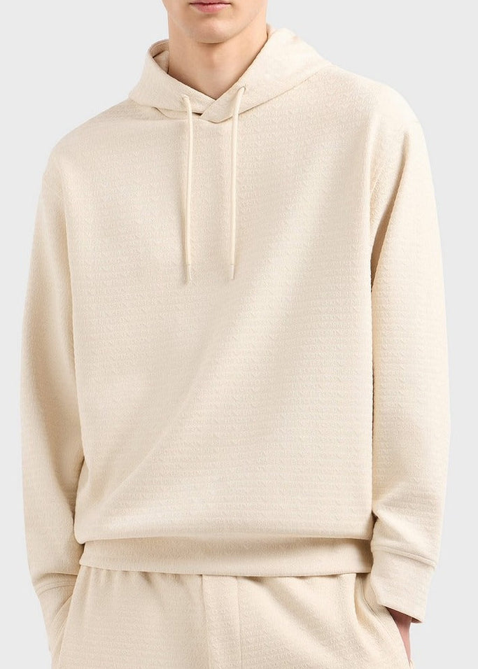 Felpa Uomo Emporio Armani Bianca con Cappuccio in Tessuto Misto