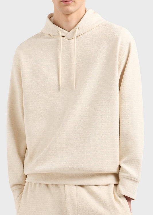 Felpa Uomo Emporio Armani Bianca con Cappuccio in Tessuto Misto