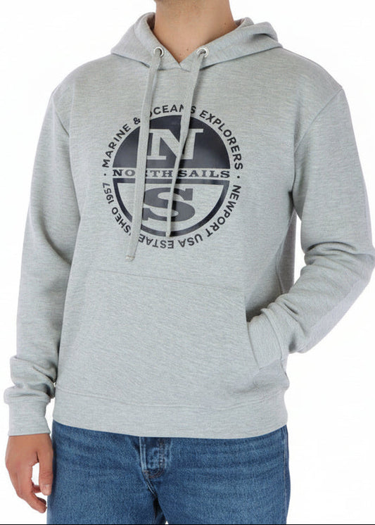 Felpa Uomo North Sails Grigia con Stampa e Tasche
