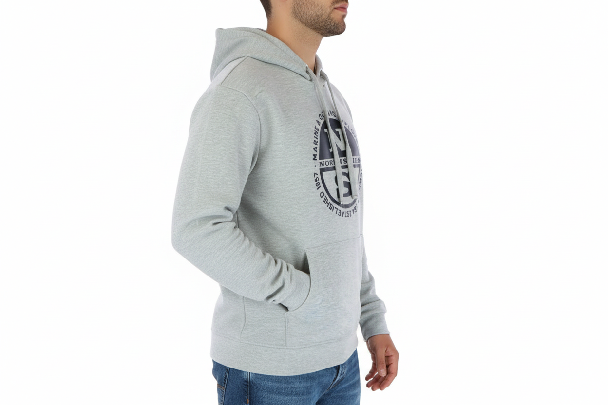 Felpa Uomo North Sails Grigia con Stampa e Tasche
