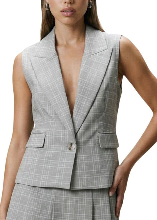 Gilet Donna I Am Beige a Quadri con Bavero