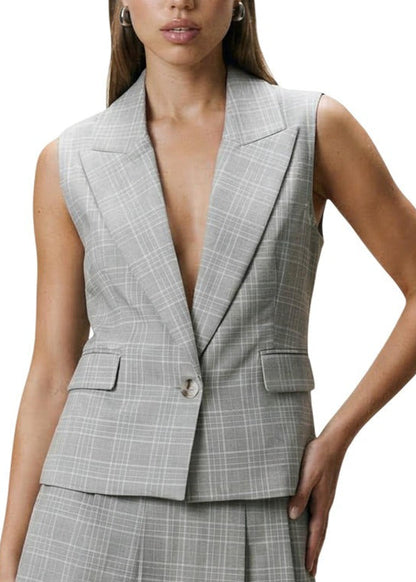 Gilet Donna I Am Beige a Quadri con Bavero
