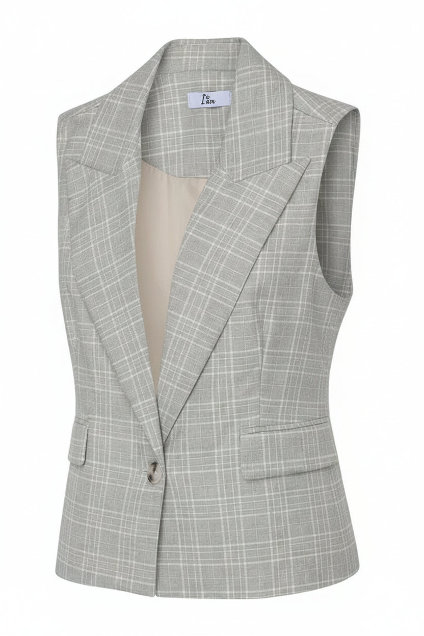 Gilet Donna I Am Beige a Quadri con Bavero