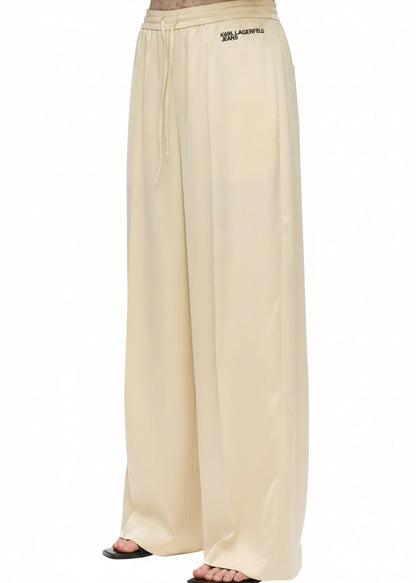 Pantaloni Donna Karl Lagerfeld Jeans Beige Wide Leg con Lacci