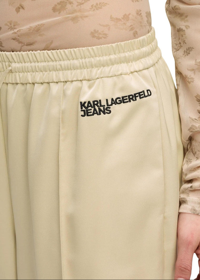 Pantaloni Donna Karl Lagerfeld Jeans Beige Wide Leg con Lacci