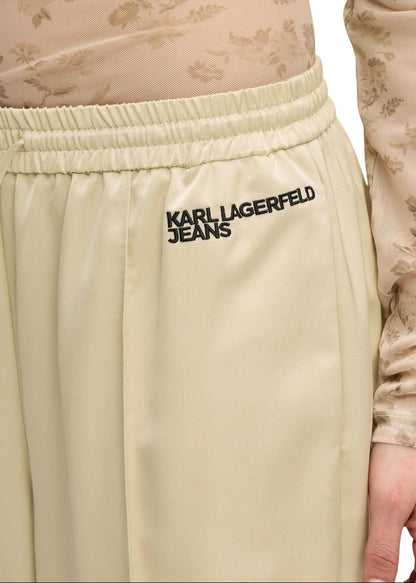 Pantaloni Donna Karl Lagerfeld Jeans Beige Wide Leg con Lacci