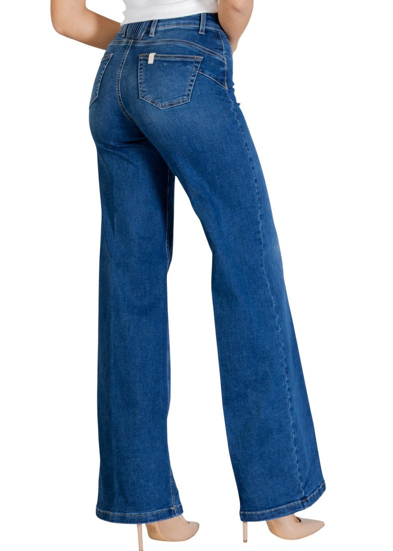 Pantaloni Donna Liu Jo Blu Flare Vita Alta con Zip e Bottone