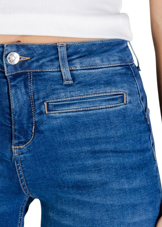 Pantaloni Donna Liu Jo Blu Flare Vita Alta con Zip e Bottone
