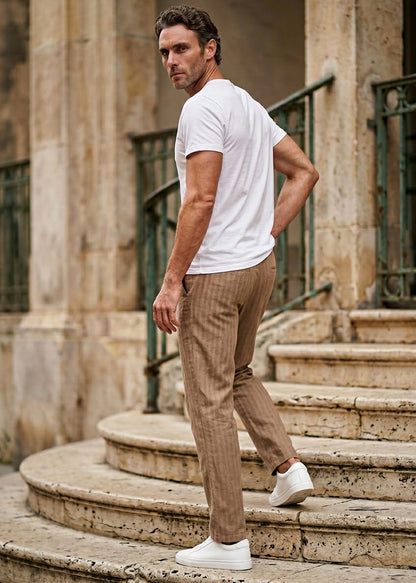 Pantaloni Uomo Hydra Clothing Beige a Righe in Cotone