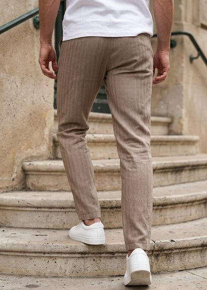 Pantaloni Uomo Hydra Clothing Beige a Righe in Cotone