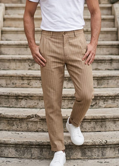 Pantaloni Uomo Hydra Clothing Beige a Righe in Cotone