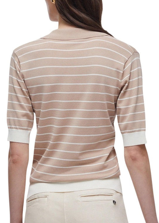 Polo Donna Liu Jo Beige a Righe con Scollo a V
