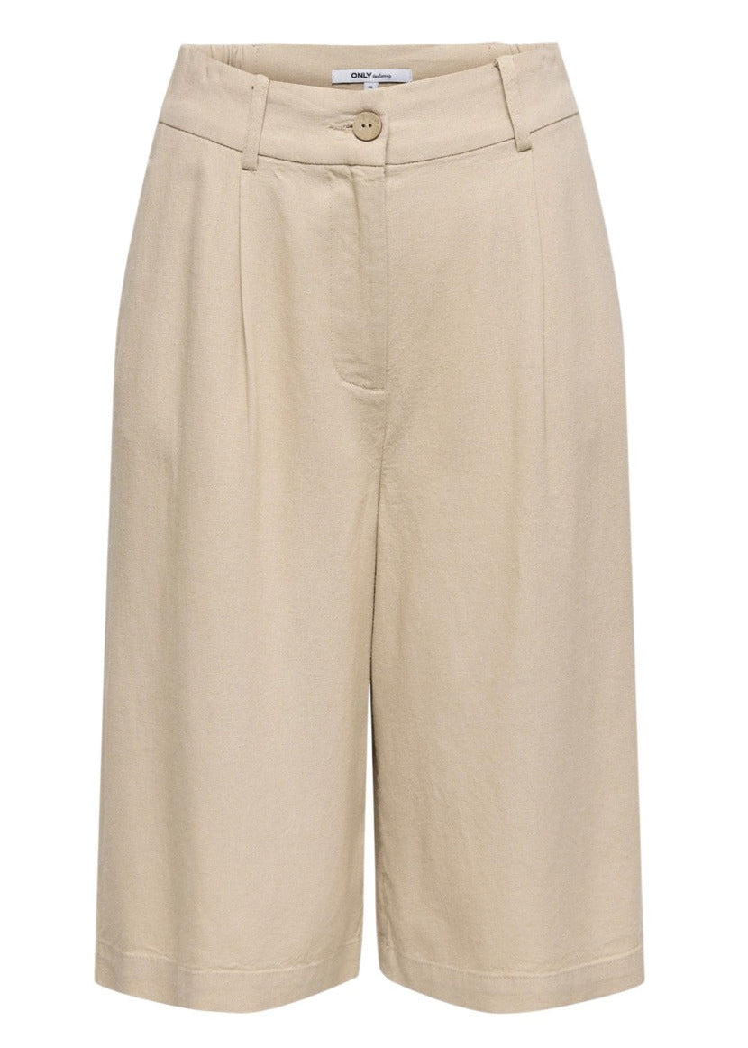 Shorts Donna Only Beige in Lino e Viscosa