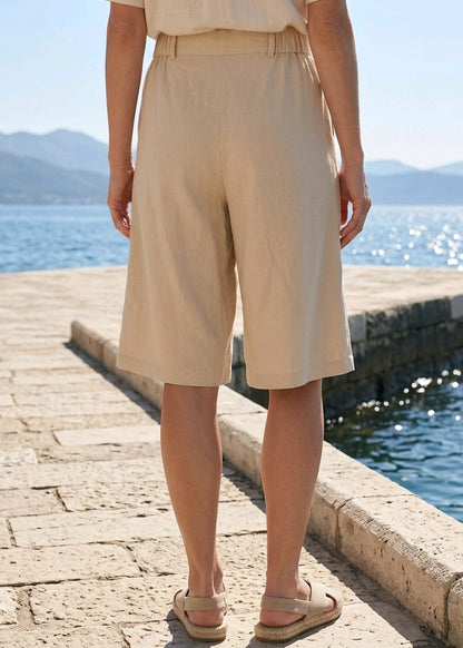 Shorts Donna Only Beige in Lino e Viscosa