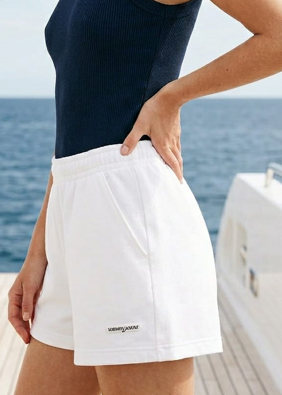 Shorts Donna Tommy Hilfiger Jeans Beige in Cotone Organico