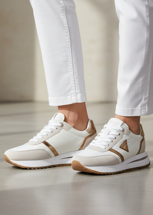 Sneakers Donna Guess Beige Basse Sportive con Lacci