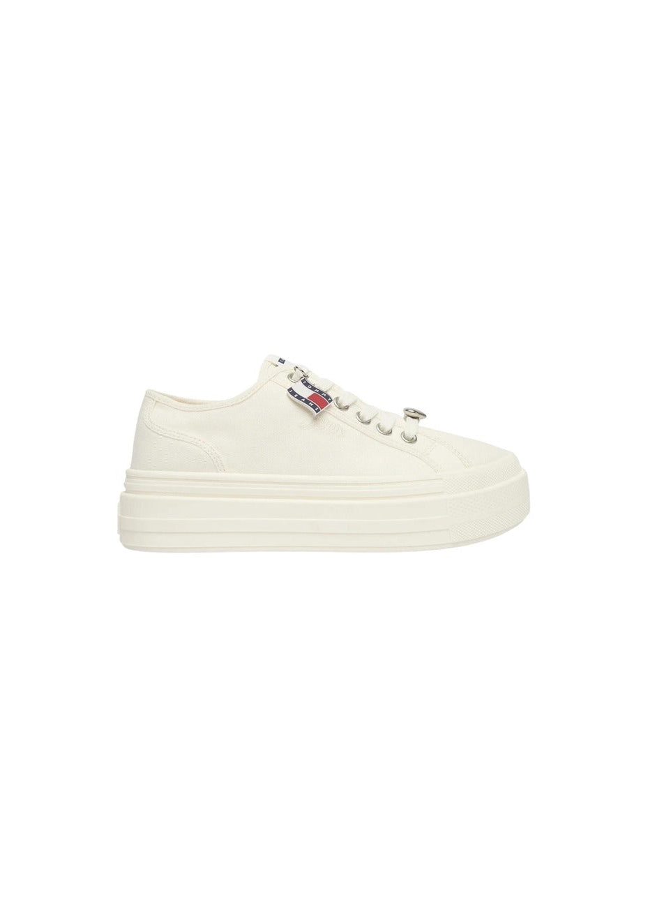 Sneakers Donna Tommy Hilfiger Jeans Beige in Cotone con Plateau