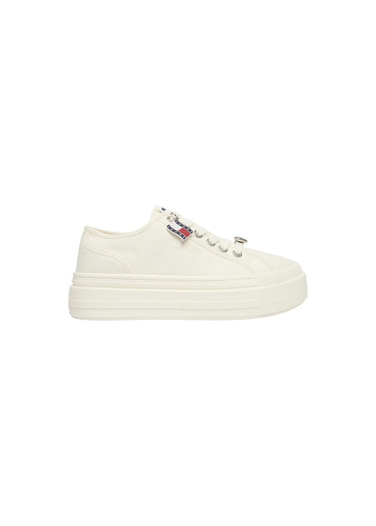 Sneakers Donna Tommy Hilfiger Jeans Beige in Cotone con Plateau