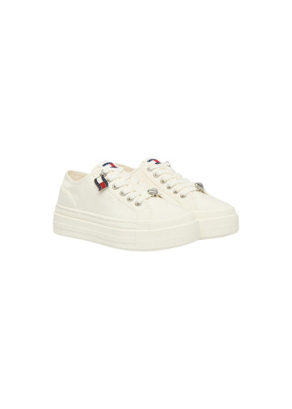 Sneakers Donna Tommy Hilfiger Jeans Beige in Cotone con Plateau