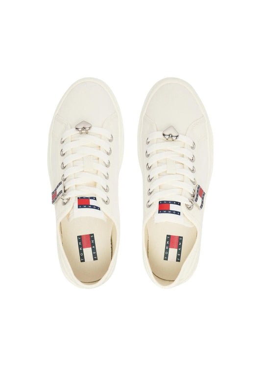 Sneakers Donna Tommy Hilfiger Jeans Beige in Cotone con Plateau