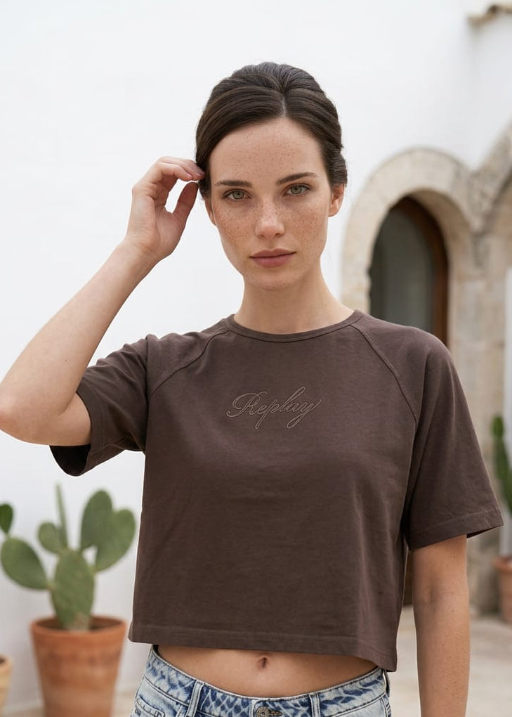 T-Shirt Donna Replay Marrone in Cotone