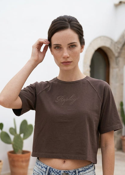 T-Shirt Donna Replay Marrone in Cotone