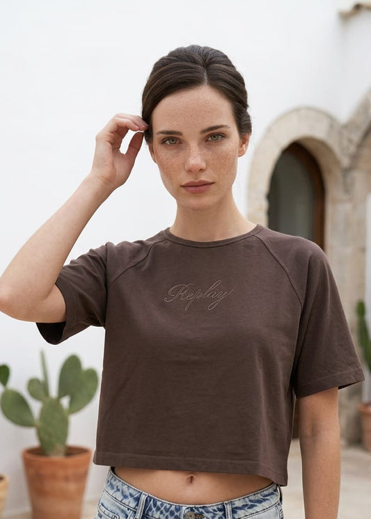 T-Shirt Donna Replay Marrone in Cotone