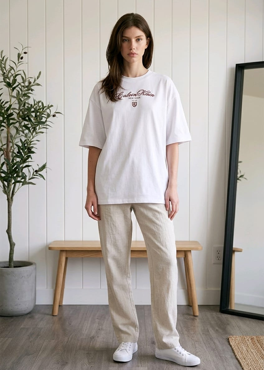 T-shirt Donna Calvin Klein Jeans Bianca con Stampa