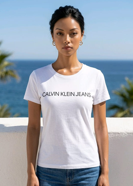 T-shirt Donna Calvin Klein Jeans Bianca con Stampa