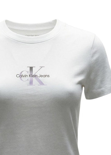 T-shirt Donna Calvin Klein Jeans Bianca in Cotone Elasticizzato