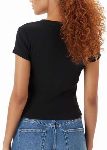 T-shirt Donna Calvin Klein Jeans Nera con Scollo a V in Cotone Elasticizzato