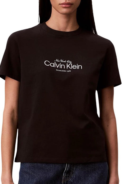 T-shirt Donna Calvin Klein Jeans Nera con Stampa