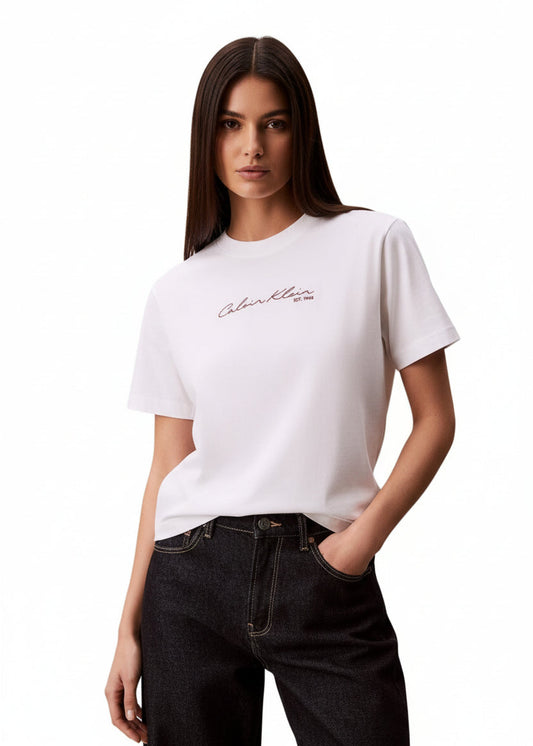 T-shirt Donna Calvin Klein Jeans in Cotone Bianco con Stampa