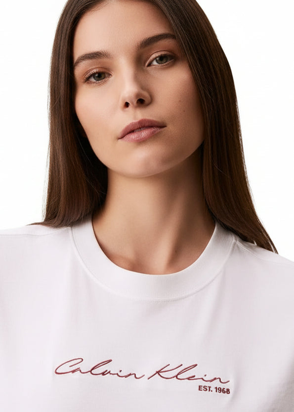T-shirt Donna Calvin Klein Jeans in Cotone Bianco con Stampa
