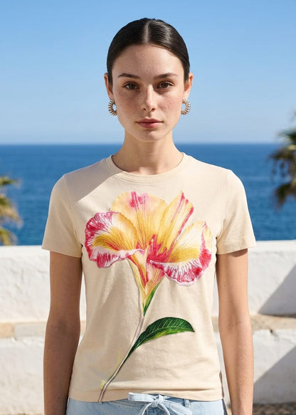 T-shirt Donna Desigual Beige Floreale