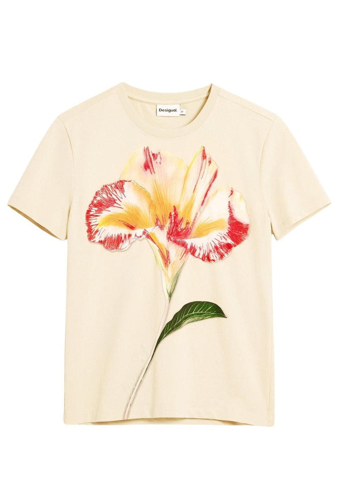 T-shirt Donna Desigual Beige Floreale
