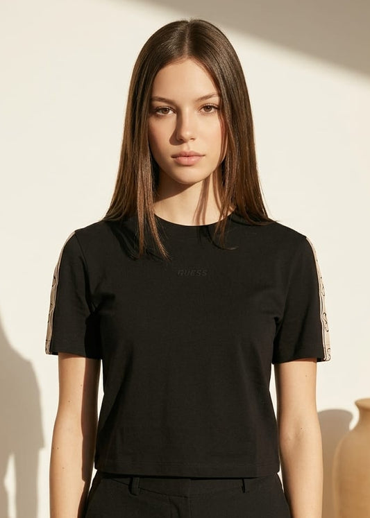 T-shirt Donna Guess Active Nera con Stampa