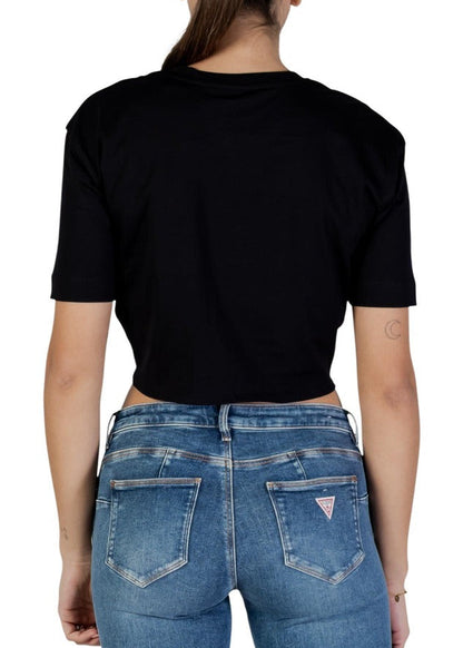 T-shirt Donna Guess Active Nera con Stampa