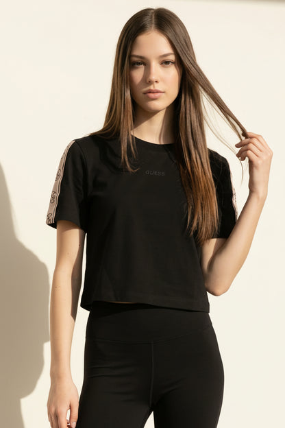 T-shirt Donna Guess Active Nera con Stampa