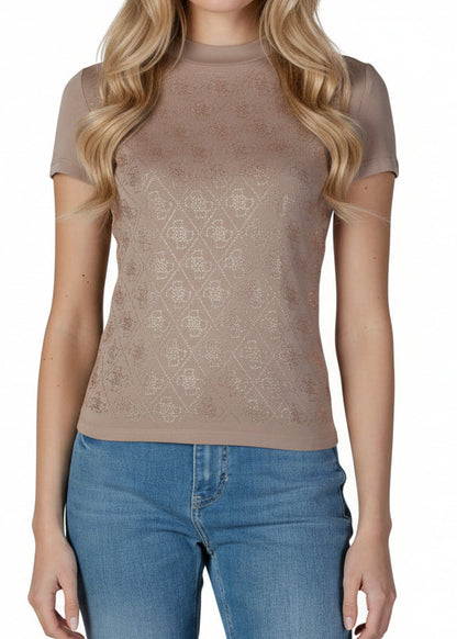 T-shirt Donna Guess Beige Elasticizzata in Cotone