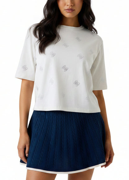 T-shirt Donna Guess Bianca con Strass in Cotone