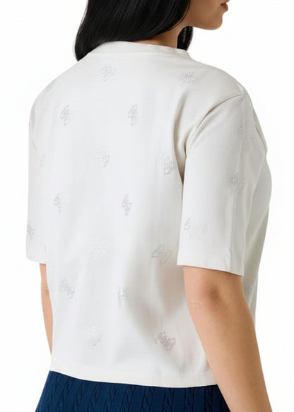T-shirt Donna Guess Bianca con Strass in Cotone