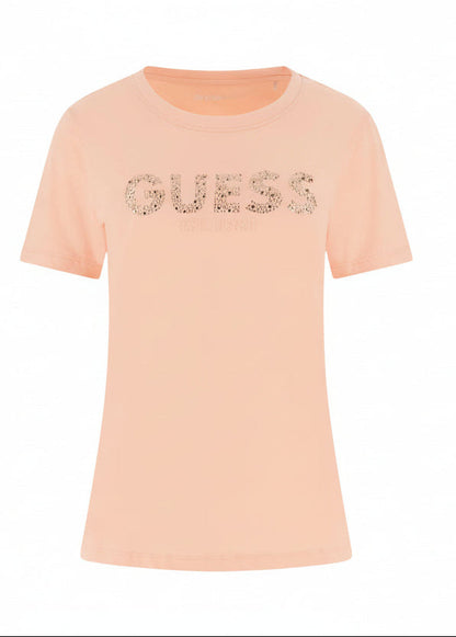 T-shirt Donna Guess Rosa con Strass – Cotone