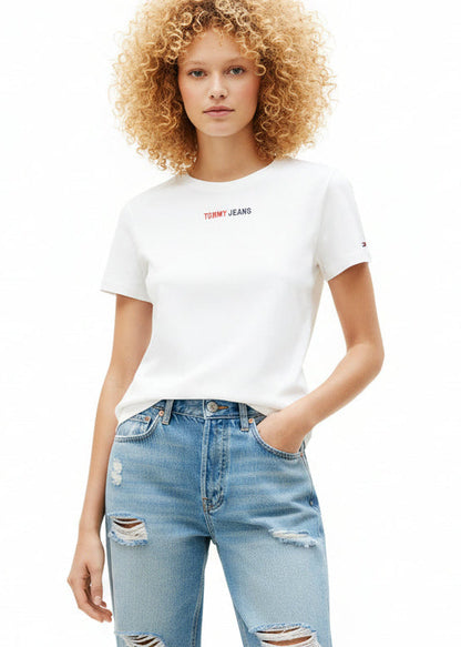T-shirt Donna Tommy Hilfiger Jeans Beige in Cotone Organico