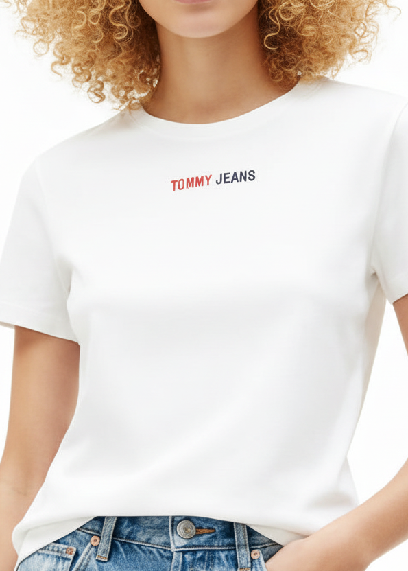 T-shirt Donna Tommy Hilfiger Jeans Beige in Cotone Organico