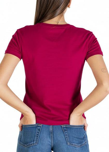 T-shirt Donna Tommy Hilfiger Jeans Bordeaux in Cotone Organico