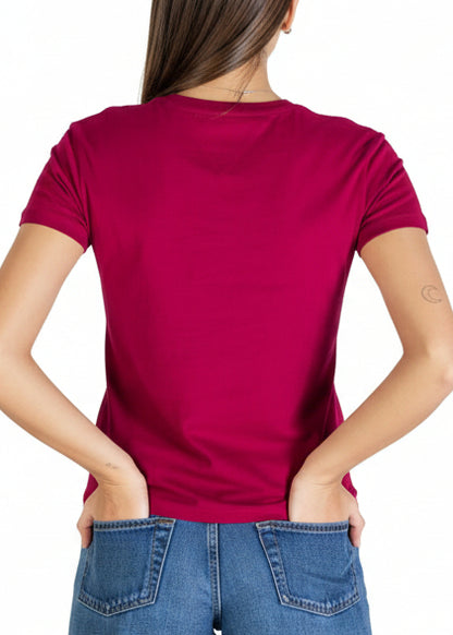 T-shirt Donna Tommy Hilfiger Jeans Bordeaux in Cotone Organico